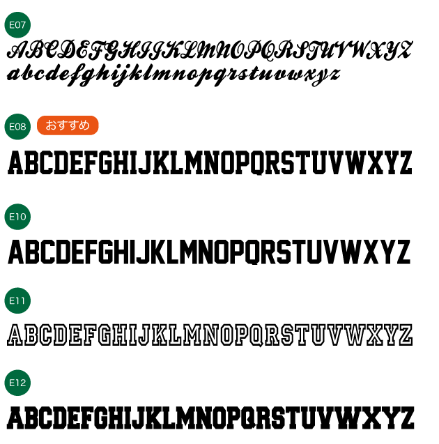 名入れ書体 アルファベット